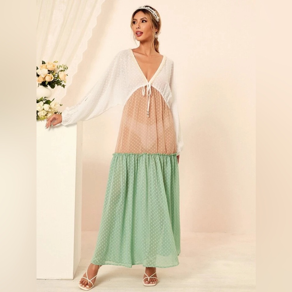 NWT Detailed Color Block Maxi Dress or Cover Up - Picture 5 of 10